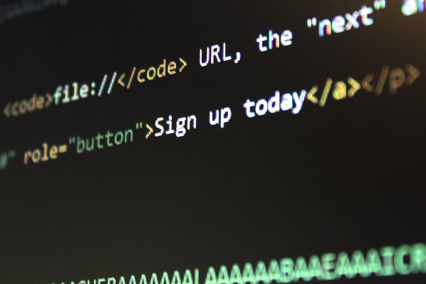 Close-up of HTML code on a computer screen