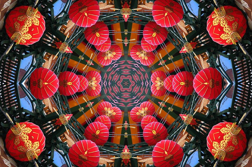 Kaleidoscope Pattern of Red Chinese Lanterns
