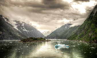 Tracy Arm Fjord Alaska Landscape With Floating Icebergs And Mountains