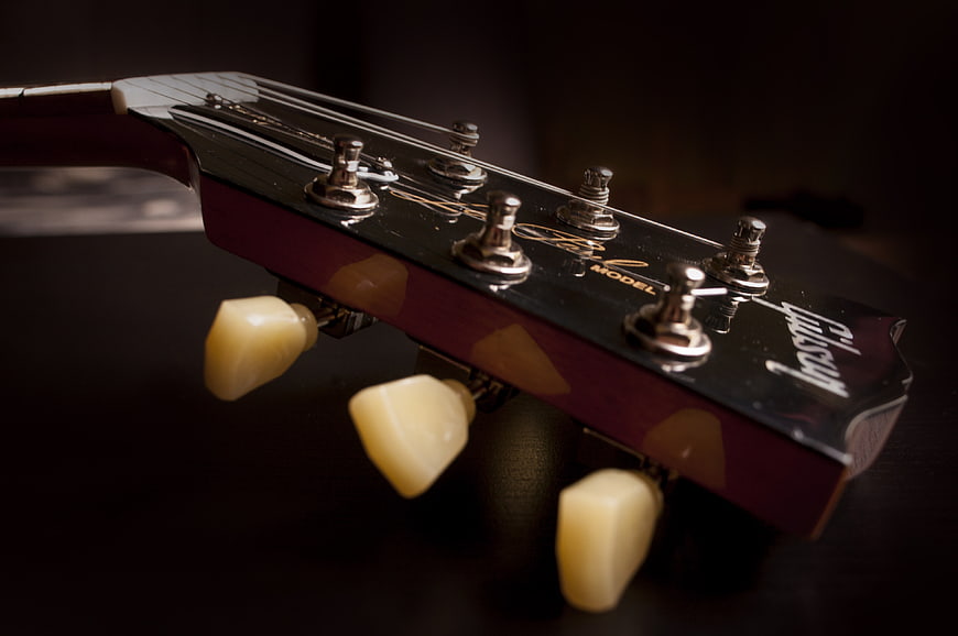 Close-up of Gibson Les Paul guitar headstock