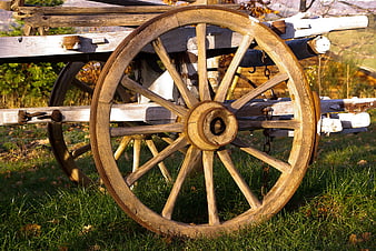 Vintage Wooden Farm Cart Wheel Detail