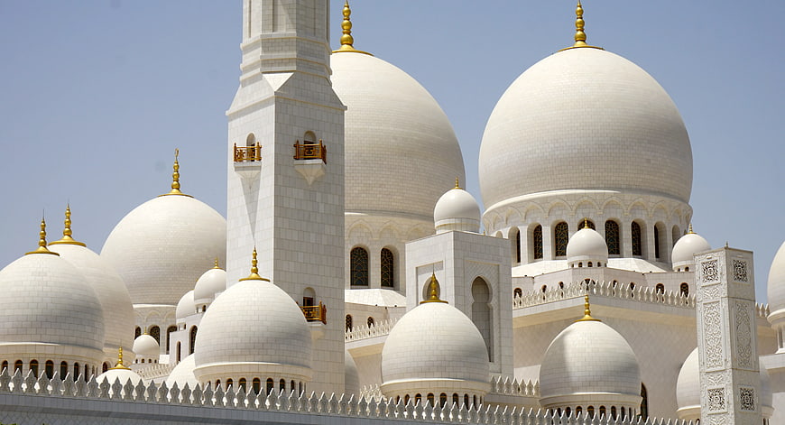 Sheikh Zayed Grand Mosque white domes and minarets