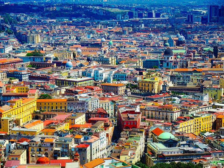 Aerial View of Colorful Naples Cityscape in Italy