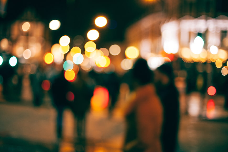 Abstract Bokeh Lights on a Busy City Street at Night
