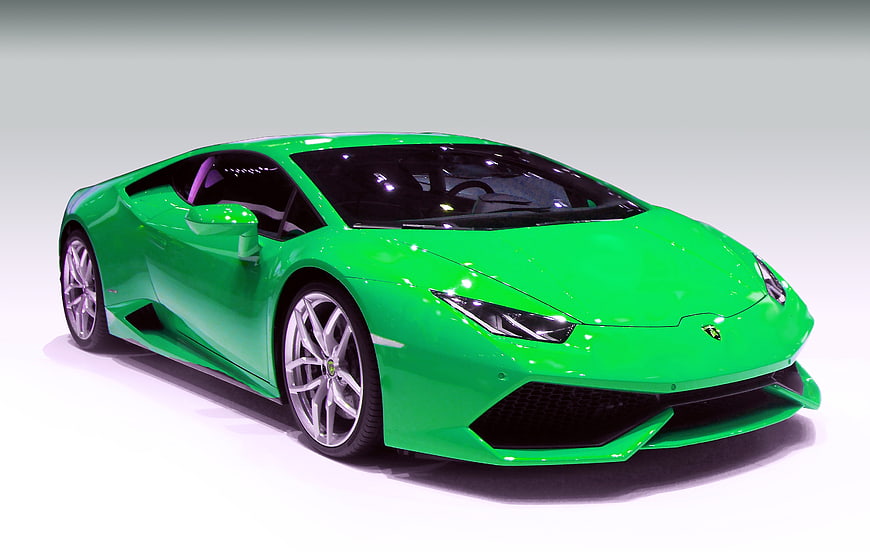 Vibrant Green Lamborghini Huracan Super Sport on White Studio Background