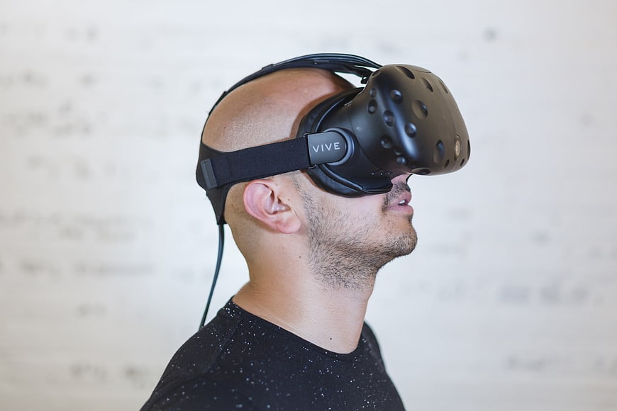 Man Wearing VR Headset in Profile View