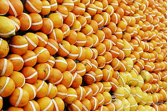 Stacked Oranges and Lemons with White Bands
