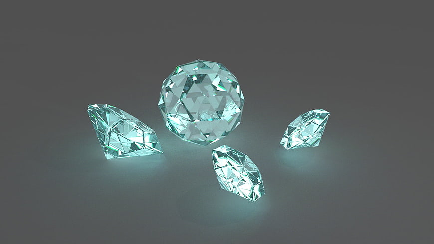 3D Rendered Light Blue Diamonds on Gray Background
