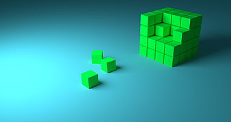 3D Green Cubes on Blue Gradient Background