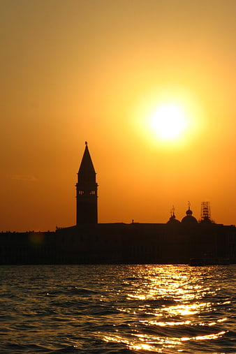 Silhouette of St Mark's Campanile at Sunset in Venice
