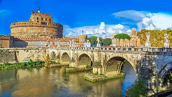 Castel Sant'Angelo and Ponte Sant'Angelo in Rome, Italy