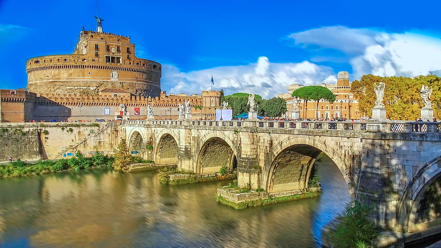 Castel Sant'Angelo and Ponte Sant'Angelo in Rome, Italy