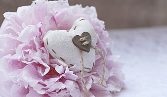 Pink Peony with Linen Heart Decoration