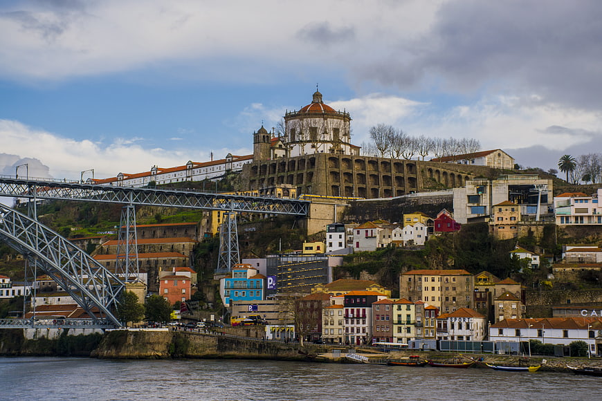 Porto cityscape with Dom Luis I bridge and Serra do Pilar monastery