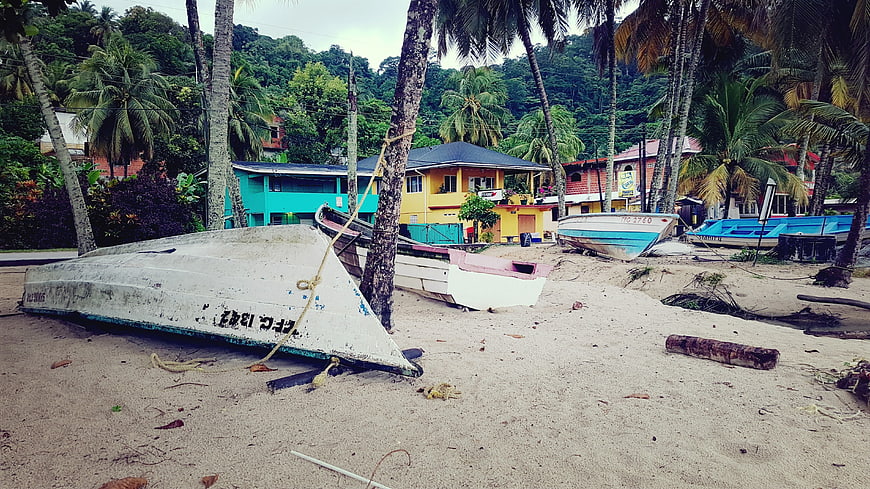 Weathered Fishing Boats on Tropical Sandy Beach