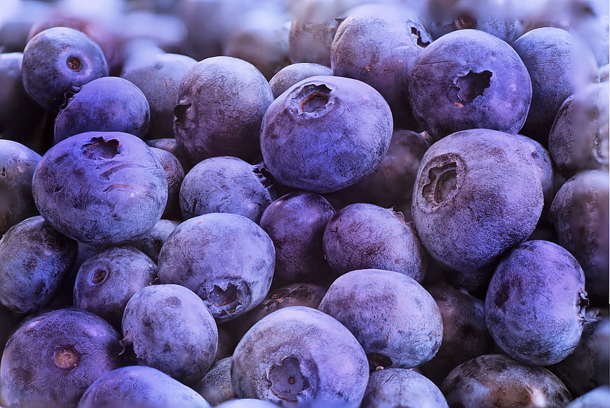 Close-up of fresh blueberries with natural texture and vibrant purple tones