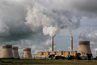 Coal Power Station with Cooling Towers and Smokestacks