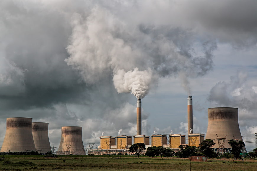 Coal Power Station with Cooling Towers and Smokestacks