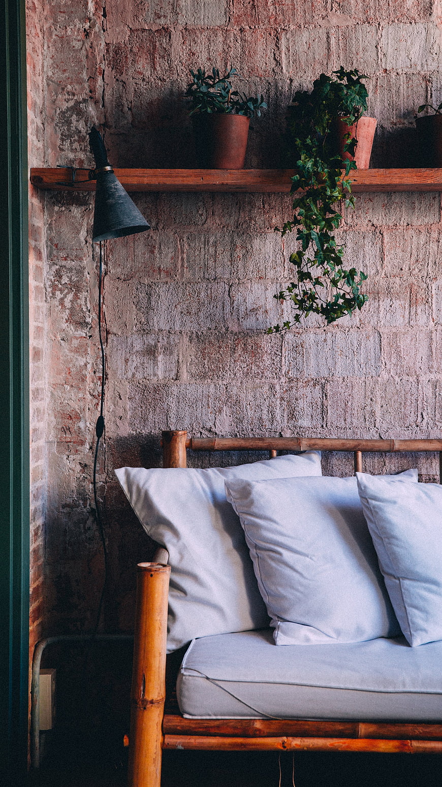 Rustic Interior with Bamboo Sofa and Hanging Plants