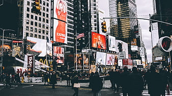 Times Square New York City Street Scene with Billboards