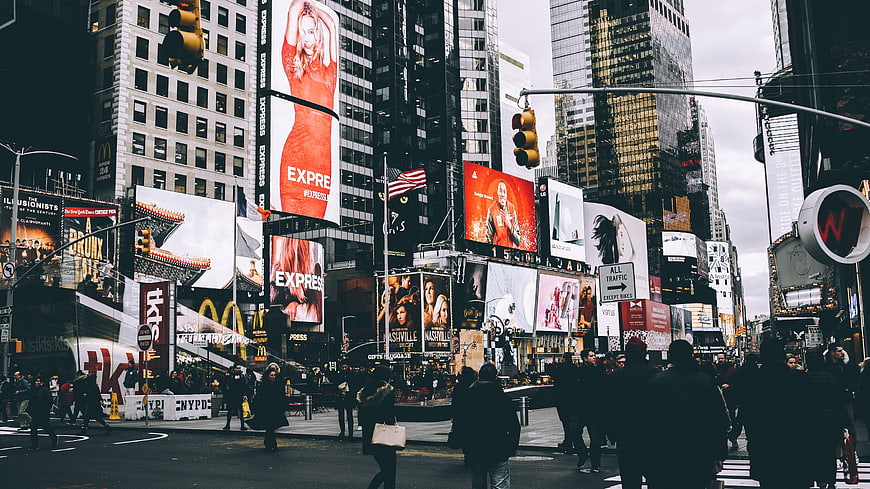 Times Square New York City Street Scene with Billboards