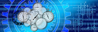 Blue Stopwatch Gears and Circuit Board Time Management Concept