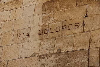 Via Dolorosa Inscription On Ancient Jerusalem Stone Wall