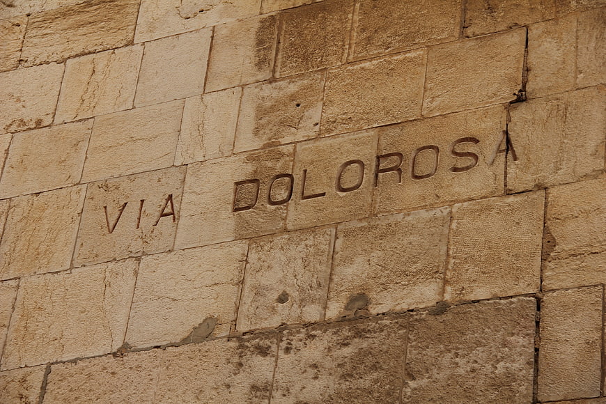 Via Dolorosa Inscription On Ancient Jerusalem Stone Wall