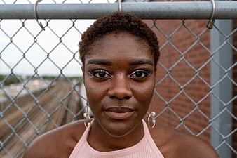 Portrait of Young Black Woman with Pink Eyeliner