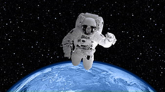 Astronaut Floating in Space Above Earth