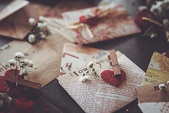 Vintage Valentine's Day Stationery with Dried Flowers and Wooden Clips