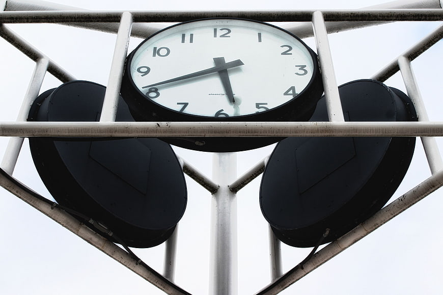 Low angle view of outdoor clock tower face