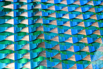 Shiny Blue and Green Foil Pattern on Wood