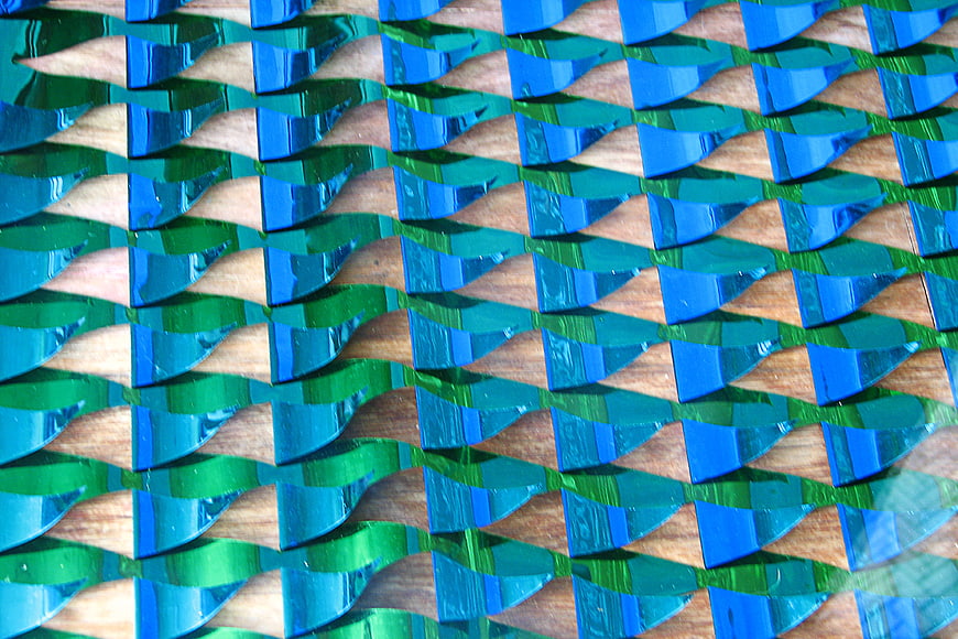 Shiny Blue and Green Foil Pattern on Wood