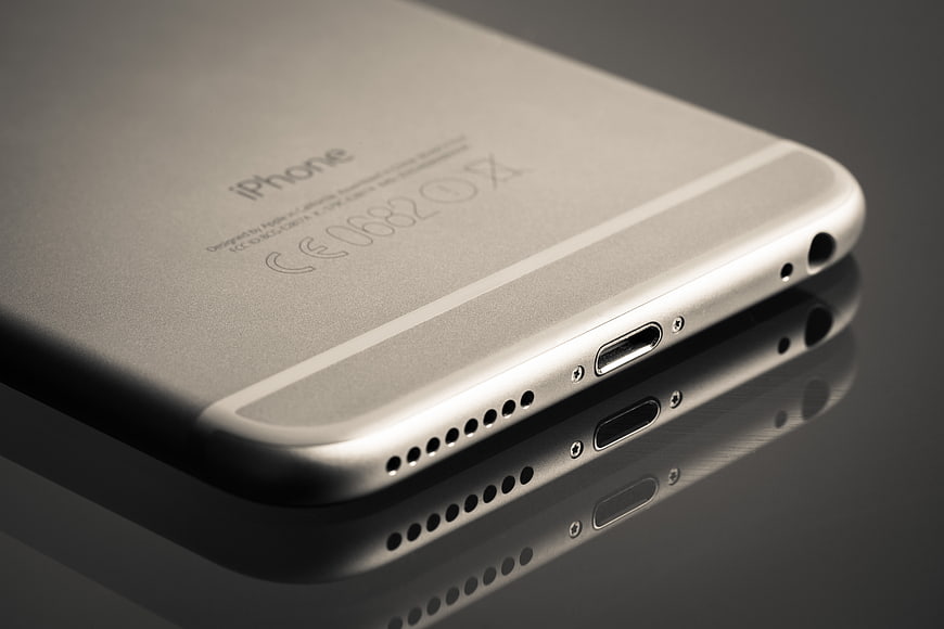 Close-up of Silver iPhone Bottom Edge with Lightning Port