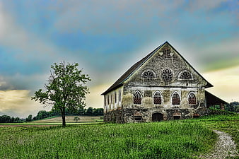 Old Abandoned Church in Green Field