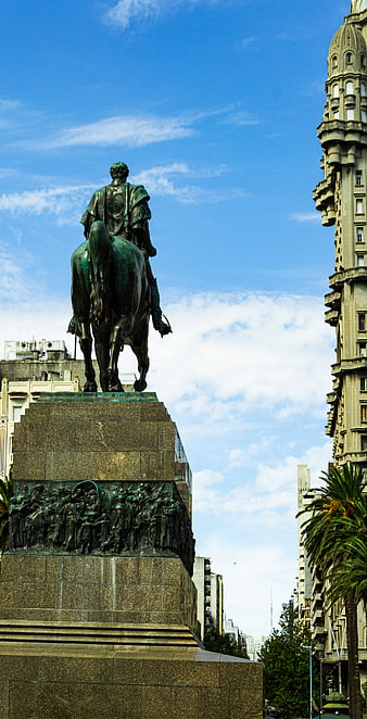 Low angle view of equestrian statue in Buenos Aires