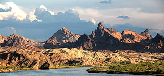 Dramatic Red Rock Mountains and River Landscape