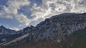 Dramatic Alpine Mountain Landscape with Cloudy Sky