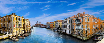 Panoramic View of Venice Grand Canal with Colorful Buildings