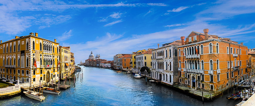 Panoramic View of Venice Grand Canal with Colorful Buildings