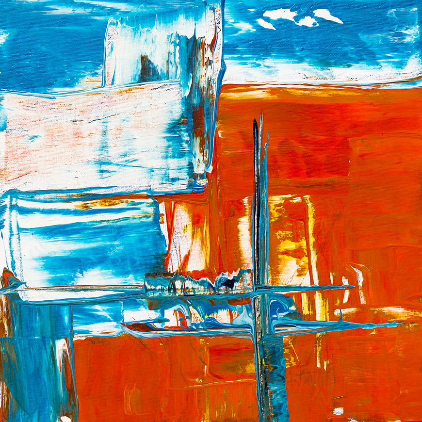 Abstract Oil Painting with Blue and Orange Brushstrokes