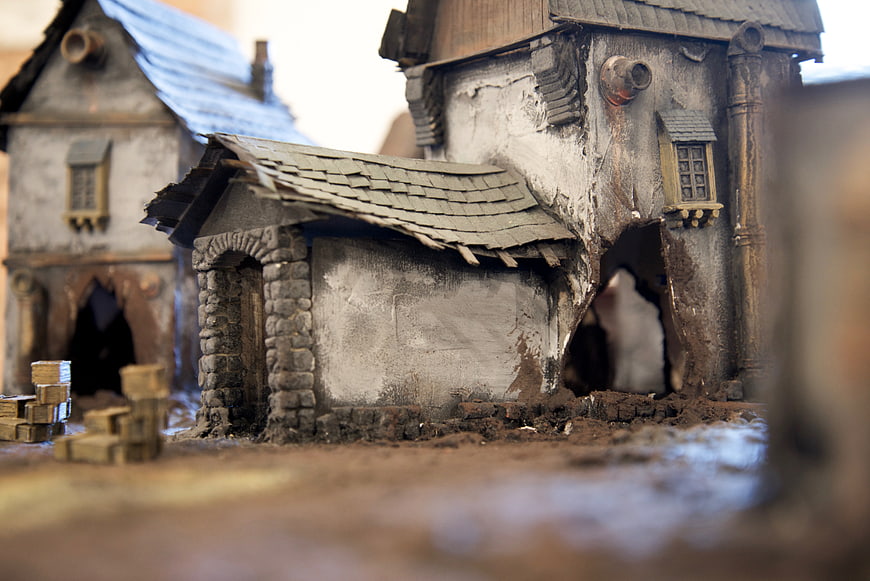 Miniature Fantasy Village Model with Weathered Textures