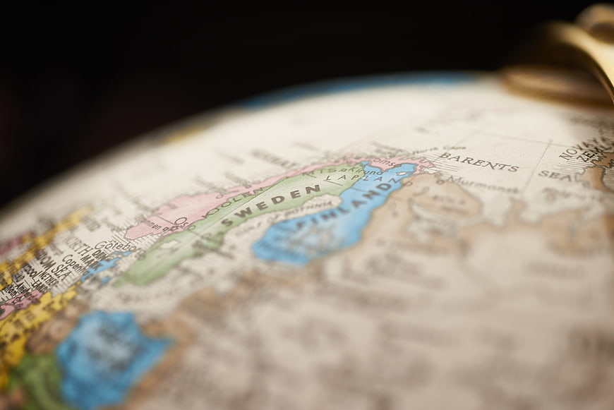 Close-up of Globe Showing Sweden and Finland