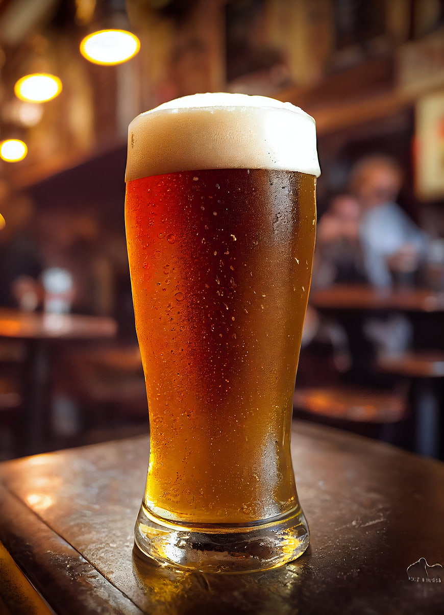 Cold glass of beer with foam in a pub