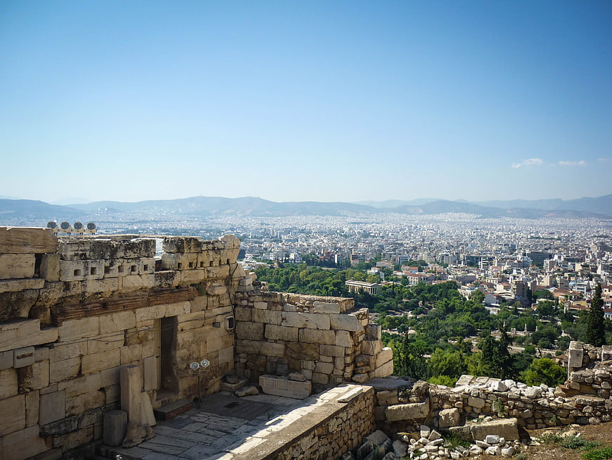 Ancient Acropolis ruins overlooking Athens cityscape