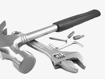 Black and white tools on white background