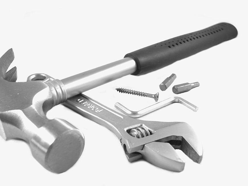 Black and white tools on white background