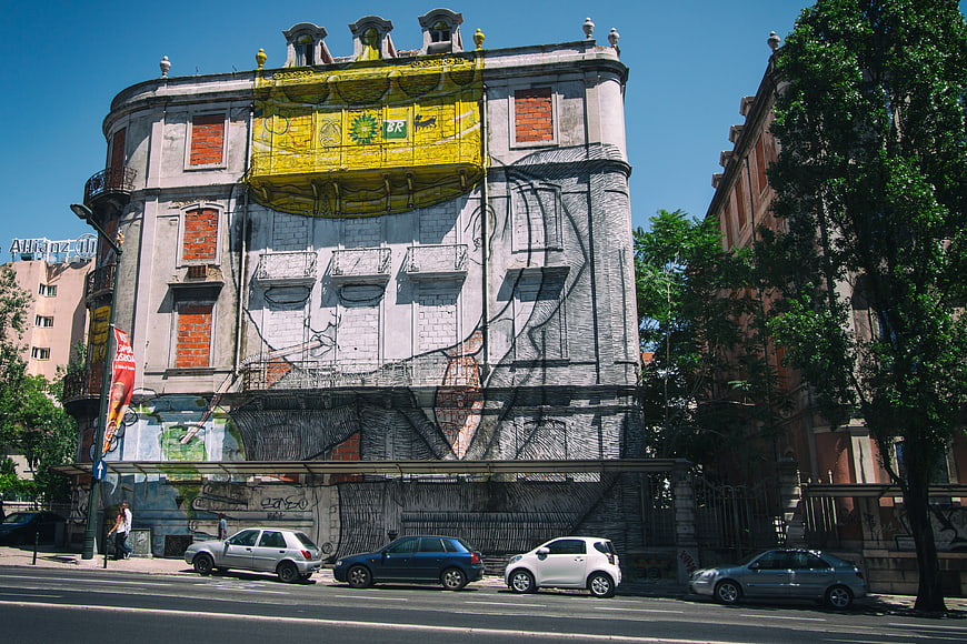 Lisbon Street Art Mural on Old Building Facade