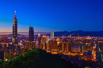Taipei 101 Skyline at Blue Hour from Xiangshan